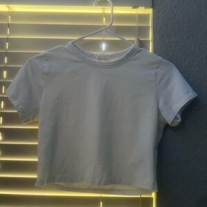 white baby tee, cropped and tight fit, size M
